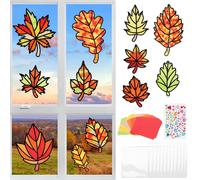 MONCAP 12pcs Maple Leaves Stained Glass Decration Kits Art and Craft Kits for Kids, Autumn Leaves Stained Glass Effect Paper DIY Window Classroom Party Thanksgiving Decor