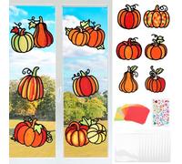 MONCAP 12pcs Pumpkin Stained Glass Decoration Kits Art and Craft Kits for Kids, Thanksgiving Pumpkin Stained Glass Crafts Kits DIY Autumn Fall Craft Window Decor