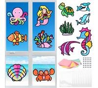 MONCAP 12pcs Sealife Stained Glass Decoration Kits Art and Craft Kits for Kids Sea Animals Paper Crafts Kits Window Kids Craft Kits DIY Sticker Art for Children 4+