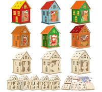 MONCAP 14 Pack Gingerbread Man House Craft for Kids Wooden Gingerbread Man Cabin Craft Kits DIY Arts and Crafts Make Your Own Gingerbread Man House for Chirstmas New Year Decoration