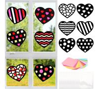 MONCAP 18pcs Valentine Heart Paper Craft Kit for Kids Heart Stained Effect Paper Suncatchers Valentine's Day Stained Glass Suncatcher Craft with Heart Pattern for Valentine Party School Classroom