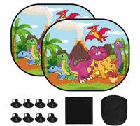 MONCAP 2 Pack Car Window Shades for Baby Car Sun Shade Cars Rear Sunshades UV-Protection Sun Visor for Car with Dinosaur Pattern 8pcs Suction Cups Storage Bag to Protect Baby Kid Pet
