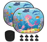 MONCAP 2 Pack Car Window Shades for Baby Car Sun Shade Cars Rear Sunshades UV-Protection Sun Visor for Car with Marine Animal Pattern 8pcs Suction Cups Storage Bag to Protect Baby Kid Teen Pet