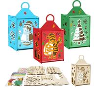 MONCAP 3 Pack Christmas Wooden Lantern Hollow Santa Snowman Christmas Lantern Craft Set for Kids to DIY Art Craft Decorate Your Own Christmas Lantern Tealight Candle Holder Xmas Home Table Decor