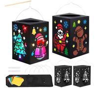 MONCAP 4 Pack Christmas Lantern Craft Kits for Kids Arts and Crafts Christmas Paper Lantern with Handle DIY Blank Lantern Stained Glass Effect Paper Crafts Christmas Home Decor