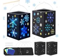 MONCAP 4 Pack Snowflake Lantern Craft Kits for Kids Arts and Crafts Snowflake Paper Lantern with Handle DIY Blank Lantern Stained Glass Effect Paper Crafts Winter Christmas Home Decor