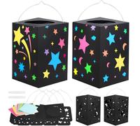 MONCAP 4 Pack Star Lantern Craft Kits for Kids Arts and Crafts Colorful Star Paper Lantern with Stained Effect Paper DIY Blank Lantern Crafts Christmas Thanksgiving Home Decor
