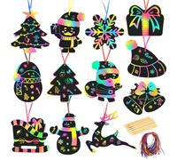 MONCAP 48pcs Christmas Scratch Art Xmas Black Magic Scratch Paper with Xmas Tree Snowman Snowflake Santa Claus Pattern for Kids Girls Boys Christmas Craft Project Gift Decor