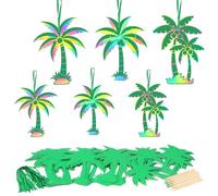 MONCAP 48pcs Summer Palm Tree Scratch Art Paper Tropical Coconut Tree Scratch Off Art Coconut Palm Trees Shaped Green Scratch Card for Kid Child Student Summer Beach Themed Party Art Craft