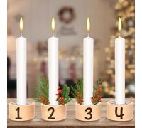 MONCAP 4Pcs Advent Christmas Wooden Candle Holders Tealight Taper Candlestick Holder with Advent Numbers & Flower Insertion for Christmas Advent Wedding Party Xmas Home Decor
