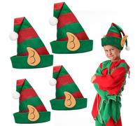 MONCAP 4Pcs Christmas Elf Hats with Ears for Kids & Adults - Santa's Helper Felt Hats for Xmas Party & New Year Fancy Dress - 2 Sizes for Family