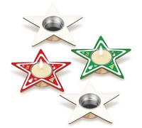 MONCAP 4Pcs Star Shaped Candle Holders Wooden Candlesticks Holder to Paint Decorate Your Own Candle Holders Xmas Crafts for Advent Christmas Home Tabletop Fireplace Decor