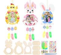 MONCAP 5 Pack Wooden Easter Themed Dream Catchers Create You Own Bunny & Chick Shaped Dreamcatcher Make Your Own Easter Dreamcatcher Coloring Wooden Easter Craft for Girl Boy Art Activity Ages 4+