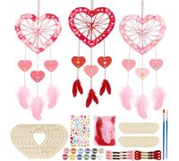 MONCAP 6 Pack Heart Wooden Dream Catchers Create You Own Heart Shaped Dreamcatcher Father's Day Hanging Ornaments to Paint for Fathers Day Adult Kid Boy Girl Ages 4+