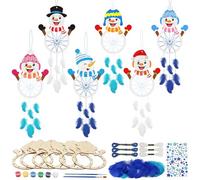 MONCAP 6 Pack Snowman Dream Catcher Craft Kits for Kids DIY Coloring Wooden Dream Catcher with Feather String Paints Art and Craft Christmas Hanging Ornament Winter Decoration