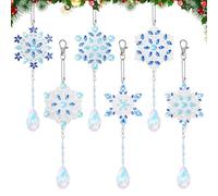 MONCAP 6 PCS Diamond Art Painting Kits 5D Blue Snowflake Diamond Keyrings Double Sided DIY Art and Craft Christmas Hanging Ornament for Window Home Garden Christmas Tree Decor