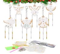 MONCAP 6Pcs Diamond Art Painting Wind Chime 5D Diamond Guardian Angel with Double Sided Rhinestone,DIY Diamond Art Hanging Ornaments Keychains for Christmas Window Home Garden Decor