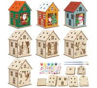 MONCAP 7 Pack Christmas House Craft for Kids Wooden Christmas Cabin Craft Kits DIY Arts and Crafts Make Your Own Santa Claus Snowman Reindeer House for Chirstmas New Year Decoration