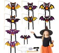 MONCAP 8Pcs Halloween Bat Craft Decoration Kits Halloween Handheld Dangling Bat Colouring Art and Crafts for Kids DIY Halloween Hanging Decoration Indoors Outdoors