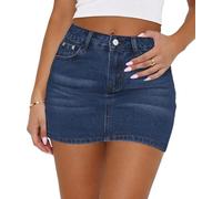 MONCCIZA Women’s Denim Jean Skirt Mini Y2K Low Waisted Casual Cute Skirts with Pockets, Dark Blue, M