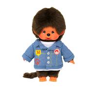Monchhichi Bandai Plush Denim Jacket - Iconic 80s Plush - Soft Plush 20 cm for Children and Adults - SE23396