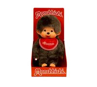 Monchhichi Classic Boy Red Bib Plush with Vinyl Face - Retro Collectible | Monchhichi Wearing Red Bib - Classic Monchhichi - Traditional Collectible Retro Plush - Gift for Nostalgic Collectors