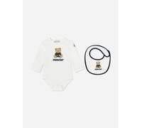 Moncler Enfant Baby Teddy Bear Bodysuit and Bib Gift Set in White - White - 3 - 6 Mths