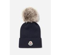 Moncler Enfant Girls Knitted Pom Pom Hat in Navy - Blue - L (12 - 14 Yrs)