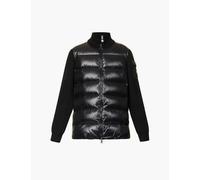 Moncler Womens Black Funnel-neck Ribbed Shell-down Wool Knitted Cardigan Xl