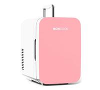 MONCOOK Mini Fridge For Bedrooms - Small, Portable & Quiet - Glass Door Mini Fridge For Skincare, Food & Drinks - Cooling & Warming Function - Perfect For Home, Office, Car Or Travel - 6L Pink