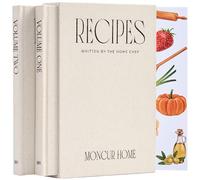 Moncur Home Recipe Notebook - Set of 2 Keepsake Book Journal Hardcover Linen Blank Recipe Book to Write in Your Own Recipes, with Journaling Prompts 166 Recipes Notes 2 Sticker Sheets Food with Satin