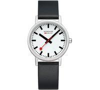 Mondaine Official Swiss Railways Watch Classic Women's/ Men's Watch, Quartz with Black Leather Strap and Red Lining