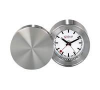 Mondaine - Alarm Clock MSM.64410 - Table Clock 50mm - Official Swiss Railways Clock Brushed Metal Casing Hands Visible in The Dark Red Second Hand