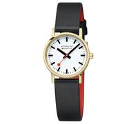 Mondaine Classic Collection Watch, 30mm White Dial, Polished Stainless-Steel with IP 1N14 Gold-Plating Case, Black Vegan Leather Strap, Swiss Quartz, Water Resistant, Sapphire Glass