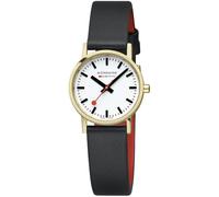 Mondaine Classic Collection Watch, 30mm White Dial, Polished Stainless-Steel with IP 1N14 Gold-Plating Case, Black Vegan Leather Strap, Swiss Quartz, Water Resistant, Sapphire Glass