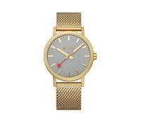 Mondaine Classic Golden 40mm Case Good Grey Watch with Mesh Bracelet, Gold, Men Gold