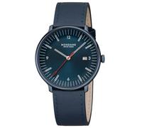 Mondaine Doppio 41mm Swiss Quartz Watch - Vintage Charm, Blue Dial, Sapphire Crystal, Date, 5 ATM Water-Resistant, Recycled Stainless Steel Case, Vegan Apple Leather Strap
