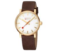 Mondaine MSE.40112.LGV Men's Analogue Quartz Watch with Leather Strap, Gold, Strap.