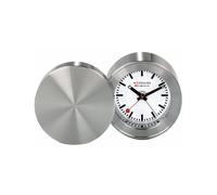 Mondaine - Alarm Clock MSM.64410 - Table Clock 50mm - Official Swiss Railways Clock Brushed Metal Casing Hands Visible in the Dark Red Second Hand