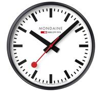 Mondaine Official Swiss Railways 25cm Wall Clock - Classic Design, Black Matte Frame, Silent Red Second Hand, Mineral Crystal, Dust-Resistant, Iconic Home/Office Decor