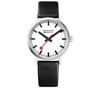Mondaine Official Swiss Railways Watch Classic Women's/ Men's Watch, Quartz with Black Leather Strap and Red Lining