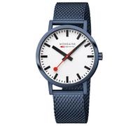 Mondaine SBB Swiss Railways Classic Backlight Watch 40mm, Blue Mesh Strap, White Dial, Stainless Steel Case - Highly Legible, Durable, Easy-Change Strap