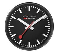 Mondaine - Wall Clock A990.CLOCK.64SBB 25cm - Official Swiss Railways Clock Red Second Hand Black Aluminium Casing - Dust Resistant Wall Clocks