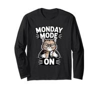 Monday Mode On Cat Coffee Work Long Sleeve T-Shirt