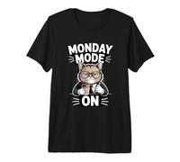 Monday Mode On Cat Coffee Work Premium T-Shirt
