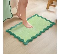 MONDAY MOOSE Bath Mat with Scalloped Wavy Ripple Design, Microfiber Absorbent Non Slip Tufted Rug for Floor, Shower or Kitchen (16x24 inch, Teal Green)