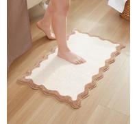 MONDAY MOOSE Bath Mat with Scalloped Wavy Ripple Design, Microfiber Absorbent Non Slip Tufted Rug for Floor, Shower or Kitchen (16x24 inch, Beige)