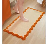 MONDAY MOOSE Bath Mat with Scalloped Wavy Ripple Design, Microfiber Absorbent Non Slip Tufted Rug for Floor, Shower or Kitchen (24x47 inch, Orange)