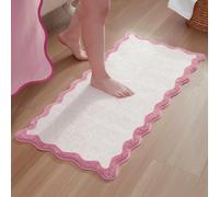 MONDAY MOOSE Bath Mat with Scalloped Wavy Ripple Design, Microfiber Absorbent Non Slip Tufted Rug for Floor, Shower or Kitchen (24x47 inch, Pink)