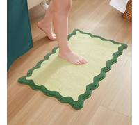 MONDAY MOOSE Bath Mat with Scalloped Wavy Ripple Design, Microfiber Absorbent Non Slip Tufted Rug for Floor, Shower or Kitchen (16x24 inch, Green)